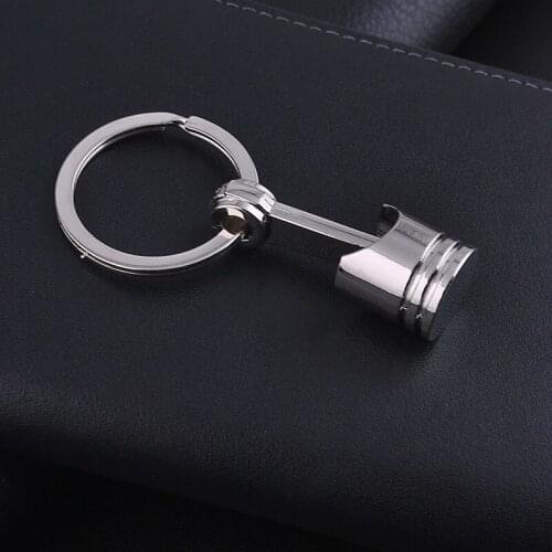 DUTRIEUX Engine Piston Key Ring High Quality Silvery Chrome Chain Keychain for Men Women Waist Hanging Key Fob Pendant