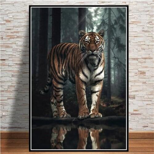 Tigers Stare In The Forest Canvas Print Animals Nordic Wall Art Pictures On Fabric Poster Painting Decoration For Living Room