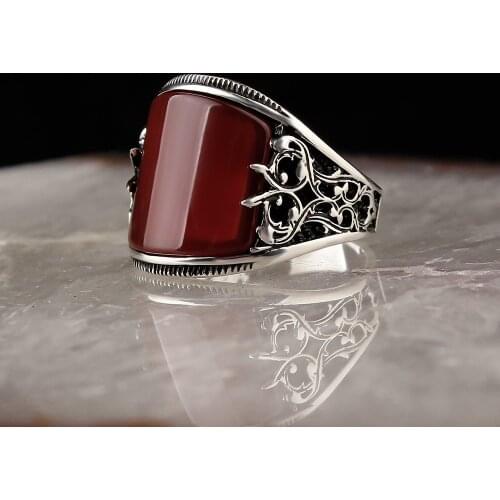 Natural Quartz Stone Traditional Turkish 925 Silver Mens Handmade Signet Rings Jewelry Gift From Turkey for Women Men