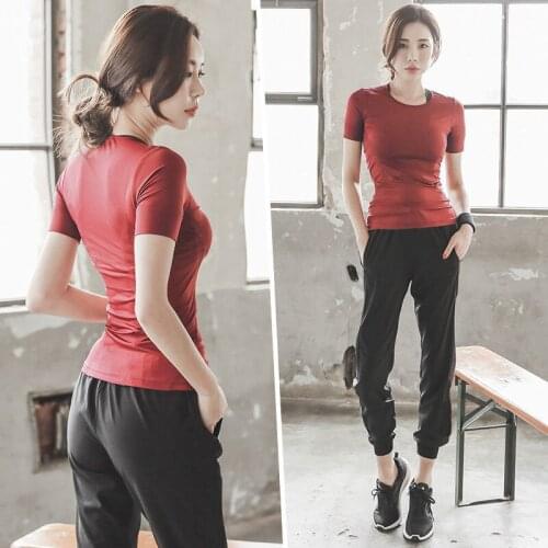 Yoga Crop Top Suit Sportswear Womens Net Red Thin Running Fast Gym Summer Mujer Camisetas