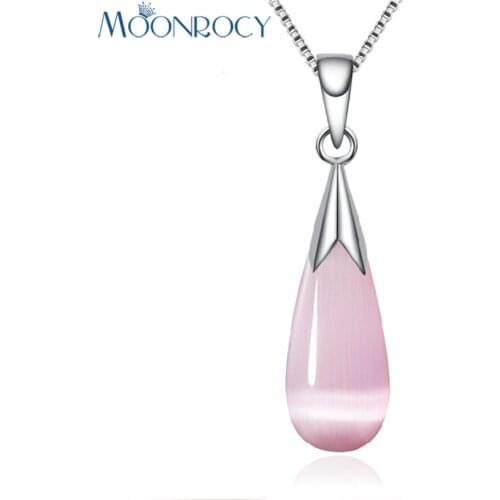 MOONROCY Free Shipping Fashion Necklace Wholesale Silver Color Waterdrop Crystal Pink Opal Necklace for Choker Women Gift choker