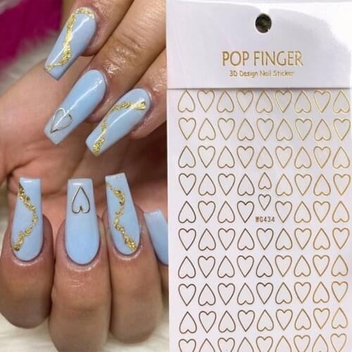Heart Shape Nail Art Stickers Decals 3D Gold DIY Manicure Simple Design Adhesive Sticker Wraps Tip Decoration Nail Accesoires