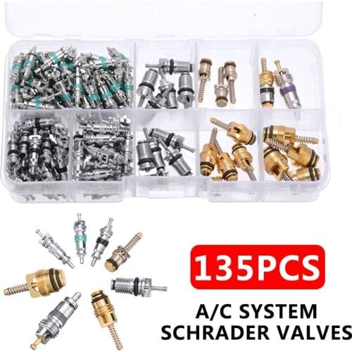 New 135pcs Copper Plastic A/C System Schrader Valves with Remover Tool For R12/ R134A HVAC Schrader Valve Tool Kit