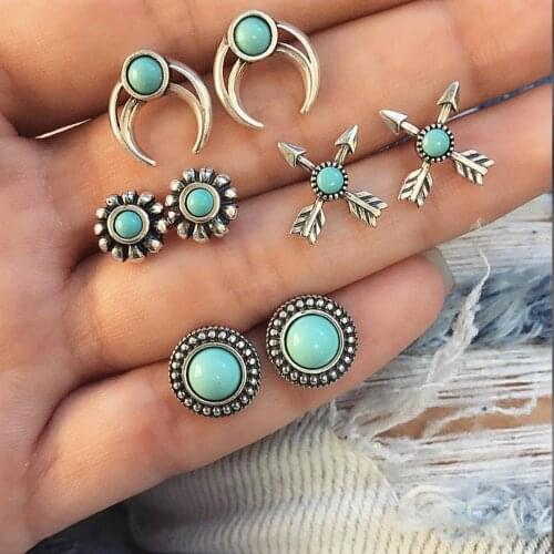 New Jewelry Earrings Retro Geometric Horns Crescent Arrow Round Four-piece Earrings Wholesale Earrings For Women