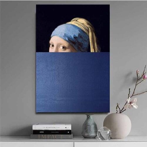 Retro oil painting style Blindfold lady Sculpture modern decorative Picture Canvas Wall Art Poster for room office hotel decor