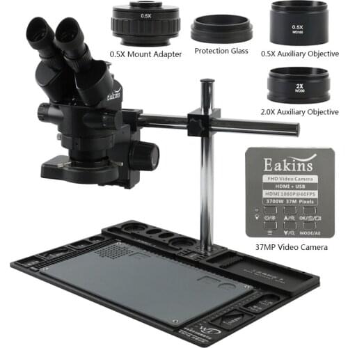 3.5X-90X Simul-Focal Zoom Industrial Trinocular Stereo Microscope 37MP HDMI USB Video Camera +Aluminum Alloy Base For PCB Repair