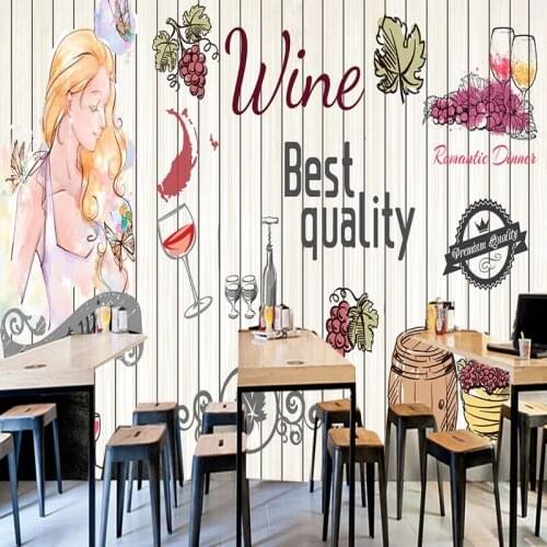 Drop Shipping Custom Wall Mural Custom Hand Painted Beauty Wine Red Wine KTV Bar Background Mural Shopping Mall Wallpaper
