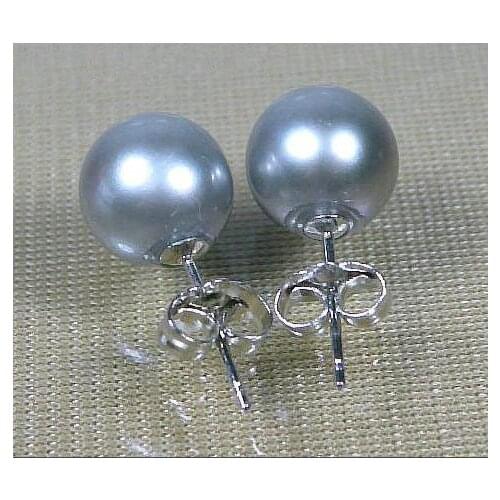 New Favorite Pearl Store 9mm Top Perfect Round AAA S925 Silver Gray South Sea Shell Pearl Stud Earring Women Gift Jewelry