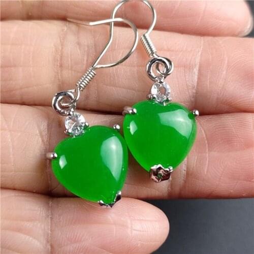 Natural Green Chalcedony Hand Carved 925 Silver Inlaid Drop Earrings Fashion Jewelry Mens and Womens Earrings