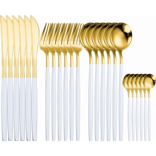 White Gold Cutlery Set Kitchen Dinnerware Silverware18/10 Stainless Steel Knife Fork Spoon Set Tea Spoon Tableware Dropshipping