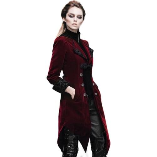 Gothic Womens Coat Steampunk Court Loyal Long Jackets Embroidery Printed Pocket Jacket Black Red Windbreaker Female Autumn Coat