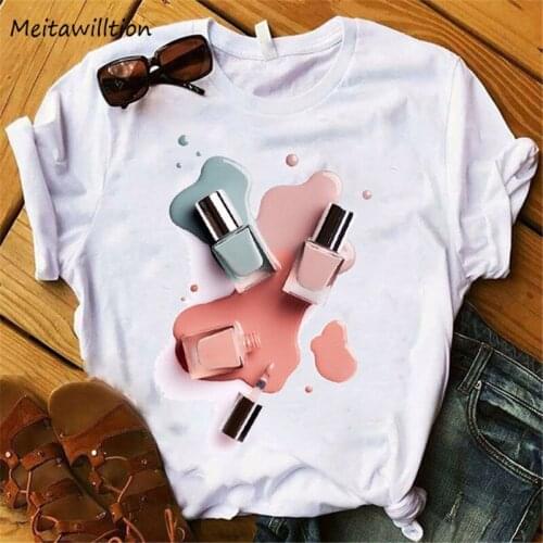 Women Graphic 3D Finger Nail Paint Print T-shirt Casual O-Neck Short Sleeve Tee Shirt 2020 Summer Loose White Tops Plus Size