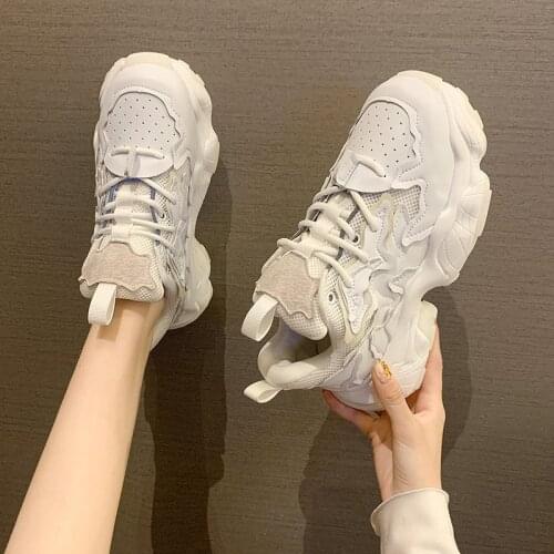 Llogai Womens Sneakers Mesh Breathable Platform Sneakers Fashion Women Chunky Shoes Ladies Lace Up Trainers Footwear Mujer 2021