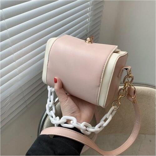 Box Shape PU Leather Crossbody Bags For Women 2021 Fashion Shoulder Handbags Female Acrylic Chain Travel Summer Crossbody Bag