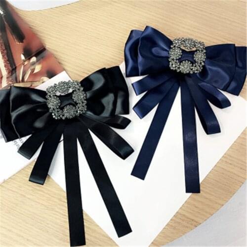 Women Girl Neck Bow Tie Bow Knot Shirt Pins Fall Vintage Lace Rhinestone Solid Striped Apparel Accessories Fashion Jewelry-YHE