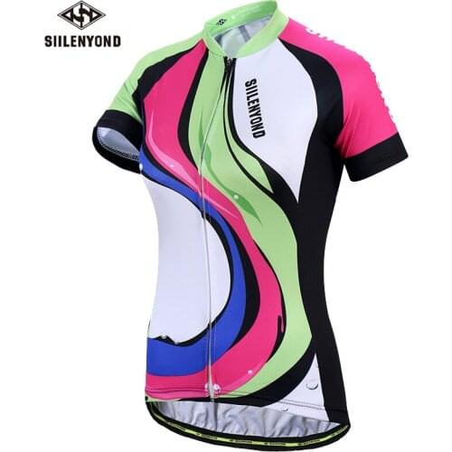 SIILENYOND summer womens cycling top short sleeve zipper moisture wicking and sweat wicking riding equipment