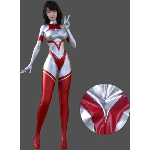 Women Sexy Exotic Catsuit Comic Cosplay Ultra Man Wet Look Faux Latex Leather Jumpsuit Lover Games Club Party Sex Costume Suit