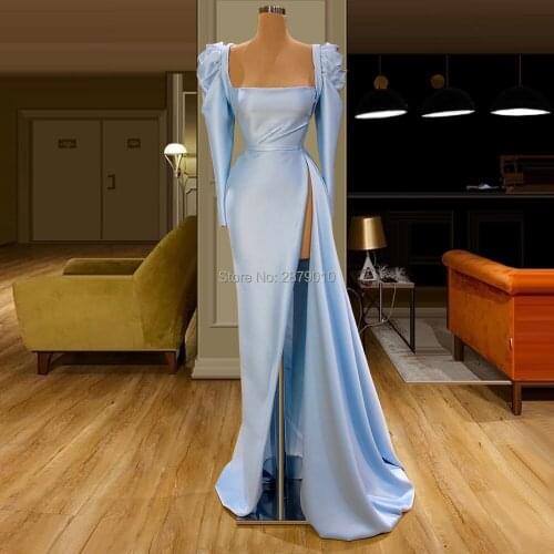 Elegant Evening Dress Sheath Floor-Length Slit Satin Robe De Soiree Aibye Prom Dress Party Dress вечернее платье Simple Dubai