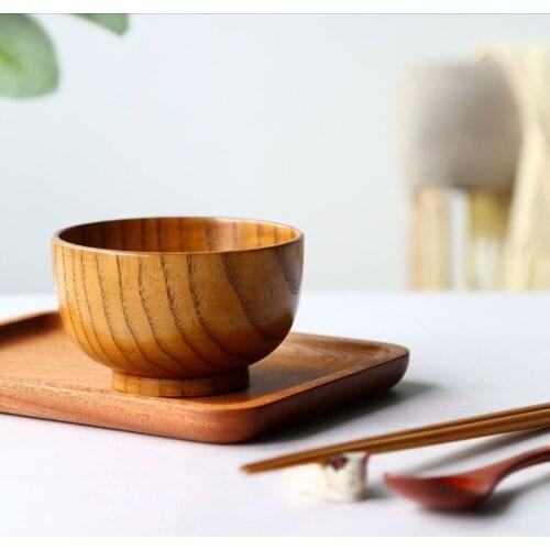 1/2/4Pcs Japanese Natural Wooden bowl 9/10/11/13/14/15CM Fruit Salad Noodle Rice Soup Bowl jujube wood Bowl kitchen Anti-scald