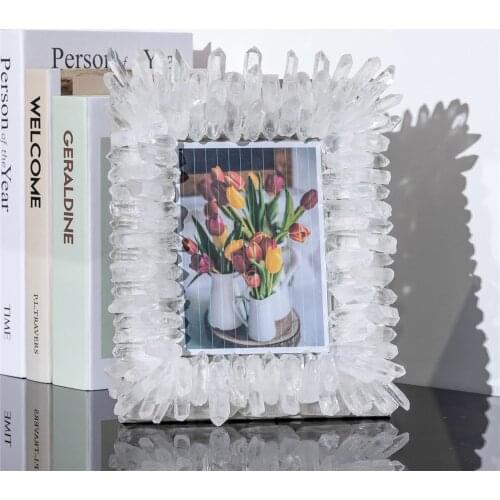 1PCS White Crystal Pillars Picture Photo Frame Natural Stones Home Decor