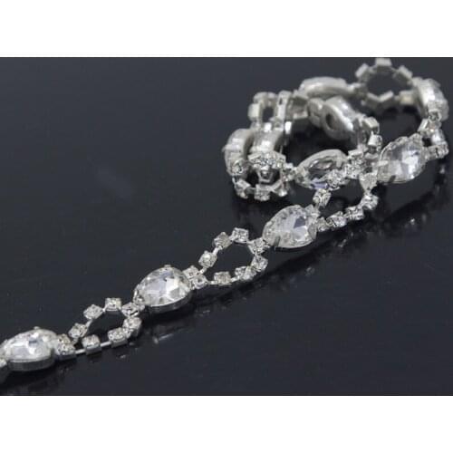 10Yards Crystal Rhinestone Silver Trim Chain Cake Ribbon Wedding Dress Sew On Trimming