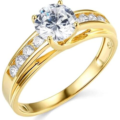 18K Au750 Yellow Gold Ring Women Wedding Anniversary Engagement Party Ring Round Moissanite Diamond Elegant Romantic Trendy Cute