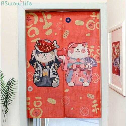2 Pieces/Set Cartoon Cotton Linen Kitchen Bathroom Curtain With Hanging Scroll Japanese Living Room Bedroom Partition Curtain