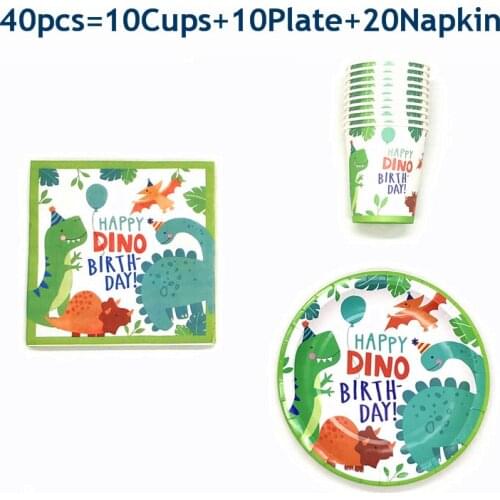 40/60pcs Dinosaur Theme Party Tableware Disposable Plate Cups Napkin Cloth Happy Birthday Decor Party Shower Supplies