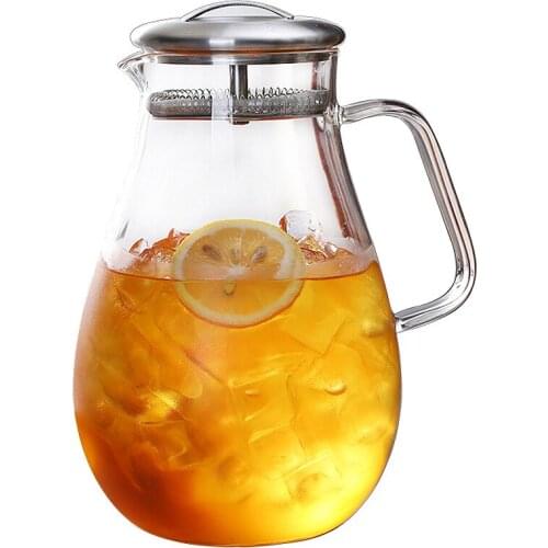 1000ml Large Cold Water Bottle Glass Kettle Heat Resistant Kettle Water Pot Stainless Steel Cover Juice Milk teapot