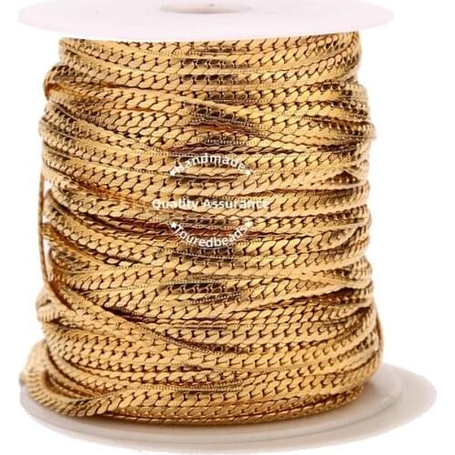 1 Meter Stainless Steel Textured Snake Curb Chains 4mm Gold Flat Cuban Link Chain for DIY Jewelry Making