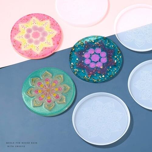 Mandala Coaster Resin Molds Round Geode Resin Tray Molds 3D Design Silicone Molds for Resin Casting Home Decoration