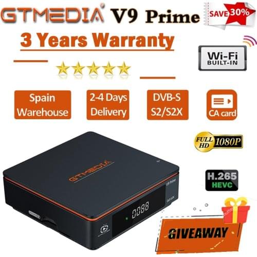 FTA gtmedia V9 Prime DVB-s/s2/s2x satellite receiver gtmedia V8X upgrade form gtmedia V9 super/V8 nova bulit-in wifi H.265 1080P