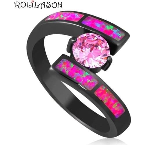 Perfect Design Beautiful Pink Zircon Purple Fire Opal Black Gold Tone Fashion Jewelry Party Rings USA Sz #6#7#8#9 OR833