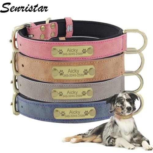 Personalized Nameplate Cat Dog Collar Custom Engraved ID Name Tag Soft Padded Leather Pet Dog Collar For Small Medium Large Dogs