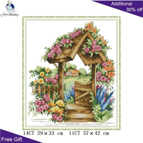 Joy Sunday Wonderland Gate H884 14CT 11CT Counted and Stamped Home Decor Flower Garden Needlepoint Embroidery Cross Stitch kits