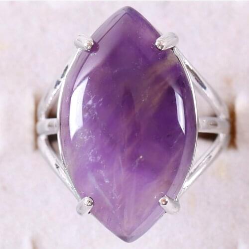 Finger Ring Natural Stone Olive CAB Cabochon Bead Purple Quartz Crystal Adjustable Ring For Women Men Z363