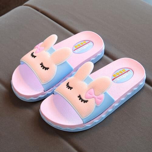 Summer Kids Slippers Girls Boys Household Cotton Shoes Cartoon Rabbit Ear Wooden Floor Bedroom Baby Slippers Children Shoes