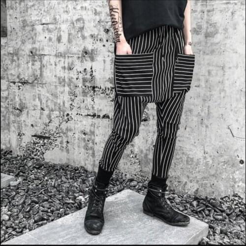 Summer Korean Version Mens Striped Harem Pants Hair Stylist Casual Pants Street Dance Youth Hanging Pants Singer Costumes