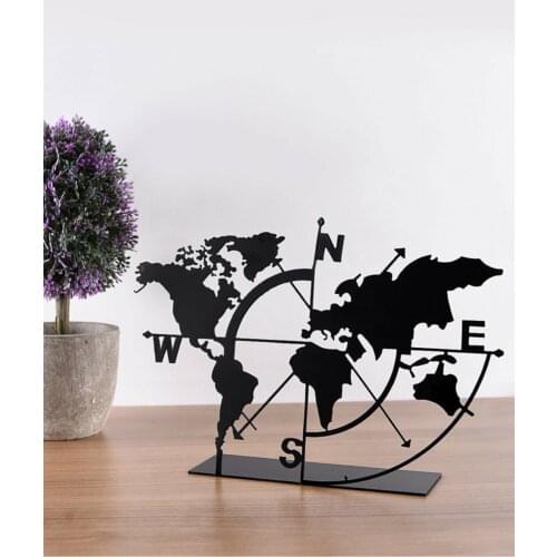 Muyika Metal Table Top Trinket World Map 18x26cm Black, gold and White Color Modelleriyle Decorative Table Accessory