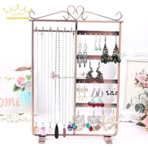 32 Holes Metal 6 Hooks Mounted Earring Necklace and Bracelet Display Stand Metal Jewelry Storage Stand Earring Holder