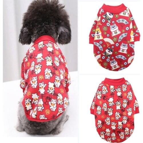 Sweet Pet Dog Clothes for Small Dogs Sweater Husky Lucky Cat Printing Soft Puppy Chihuahua Dog Costume Clothing