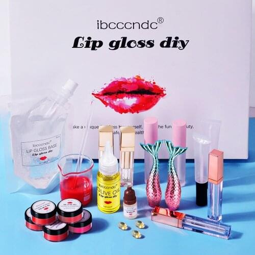 DIY Lip Gloss Kit Material Moisturizing Lipgloss Base Gel Pigment Powder Olive Oil Flavor Essence Handmade Makeup Kit Profession