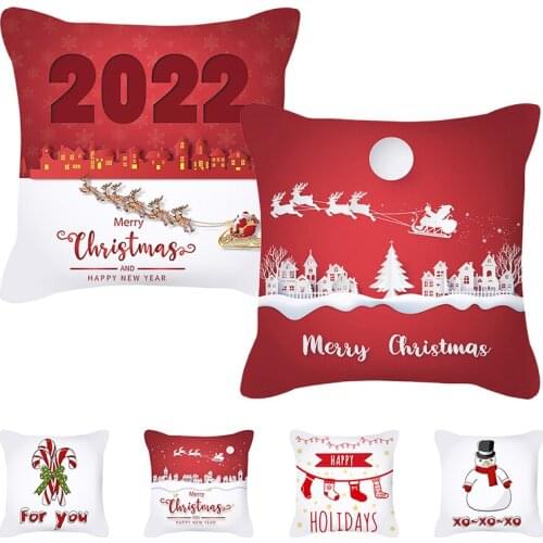 2022 Nordic Style Christmas Pillowcase Cartoon Santa Claus Cushion Cover Sofa Peach Skin Pillowcase New Year Home Decorative