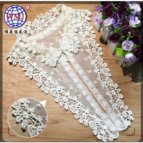 New!1 Piece 38*26cm 2020 Sewing Accessories Clothes Cotton Lace Embroidered Beige Pretty Lace Neckline Collar Applique Patches