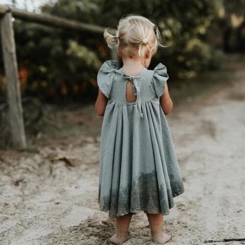 2021 New Summer Toddler Princess Dress Kids Cotton Causal Dress Ruffles Pure Color Baby Girl Clothing Korean Japan Style