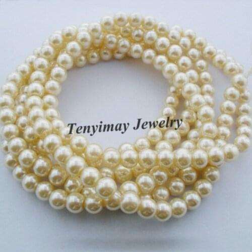 Wholesale 5 Strands 8mm Beige Imitation Pearl, Off-white Imitation Pearl Free Shipping (85cm/Strand)