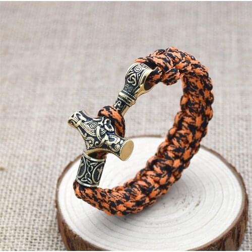 Viking Braided Bracelet Stainless Steel Ancient Gold Thors Hammer Bracelet for Men and Women Scandinavian Rune Amulet Jewelry