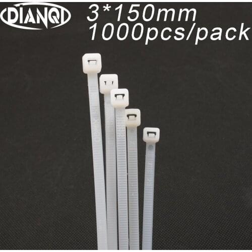 1000pcs 3mm*150mm 1.9mm Self locking Nylon Cable Ties White color Plastic Zip Tie wire binding wrap straps UL Certified