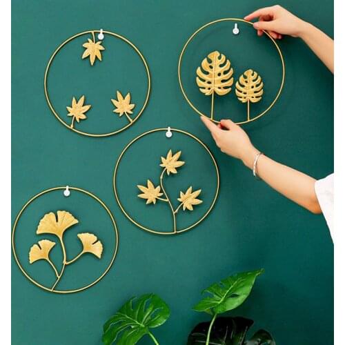 Nordic Iron Art Ginkgo Leaf Wall Decor Home Living Room Metal Creative Wall Hanging Pendant Background Decoration Ornament Gold