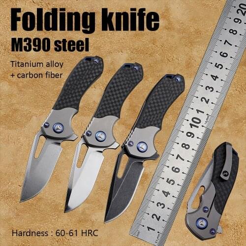 Mini M390 Steel Folding Blade Titanium Knives Ball Bearing Pocket Knife Outdoor Tactical Hunting Camping Knifes Multi functional